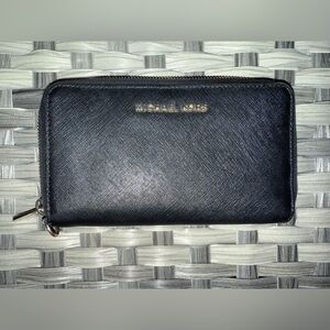 Michael Kors Black Saffiano Leather Zip Around Wallet